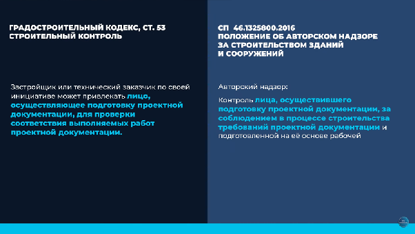 Сравнение определений: Градостроительный кодекс, ст. 53 «Строительный контроль» и СП 46.1325800.2016 «Положение об авторском надзоре за строительством зданий и сооружений»